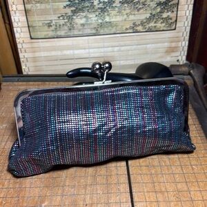 Mirror Mirror Kiss Lock Disco Clutch Bag Metallic Jewel Multicolor 9”Lx4”Hx1.5”D